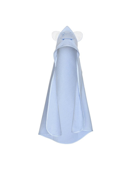 BN-BOC0123,Qmini - Prosop cu gluga cu urechi, Din bumbac, Dimensiune mare 80x80 cm, Blue Hippo