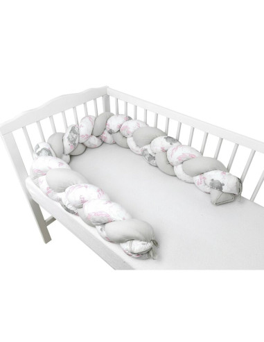 BN-6426972023863,MimiNu - Protectie laterala pentru patut bebe, Tip Bumper impletit, Din bumbac, Din materiale certificate Oeko 