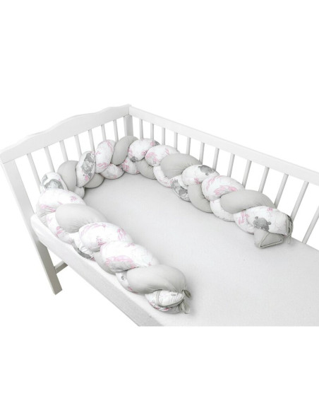 BN-6426972023863,MimiNu - Protectie laterala pentru patut bebe, Tip Bumper impletit, Din bumbac, Din materiale certificate Oeko 