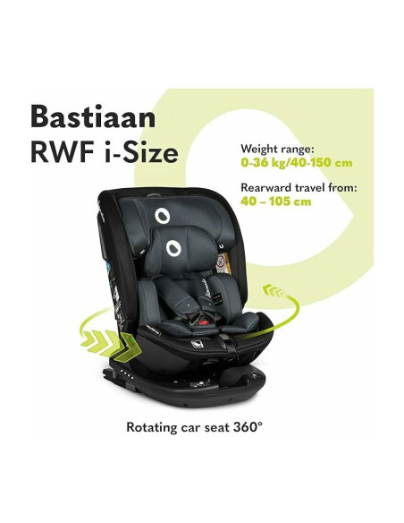 BN-LO-BASTIAAN_RWF_ISIZE_GREY_STONE,Lionelo - Scaun auto Bastiaan RWF i-Size, Pozitie de somn, Protectie laterala, Rotire 360 gr
