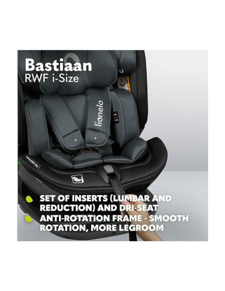 BN-LO-BASTIAAN_RWF_ISIZE_GREY_STONE,Lionelo - Scaun auto Bastiaan RWF i-Size, Pozitie de somn, Protectie laterala, Rotire 360 gr