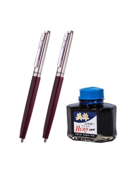 PC-9424+4392,Set Hero - 2 stilouri Hero 007 culoare visiniu + Cerneala hero bleumarin