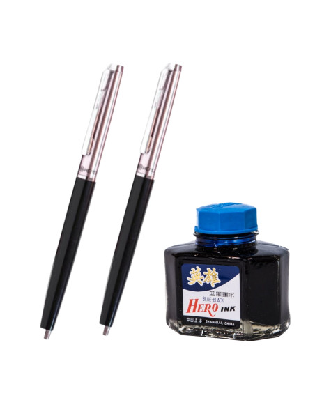 PC-9448+4392,Set Hero - 2 stilouri Hero 007 culoare negru + Cerneala hero bleumarin