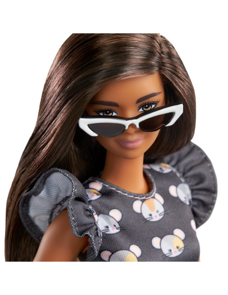 MTFBR37_GHW54,Papusa Barbie Fashionista Bruneta Cu Rochita Mouse Print