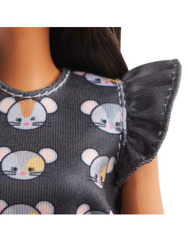 MTFBR37_GHW54,Papusa Barbie Fashionista Bruneta Cu Rochita Mouse Print