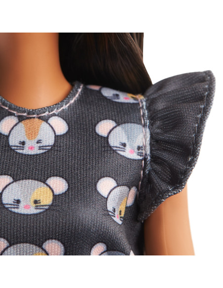 MTFBR37_GHW54,Papusa Barbie Fashionista Bruneta Cu Rochita Mouse Print