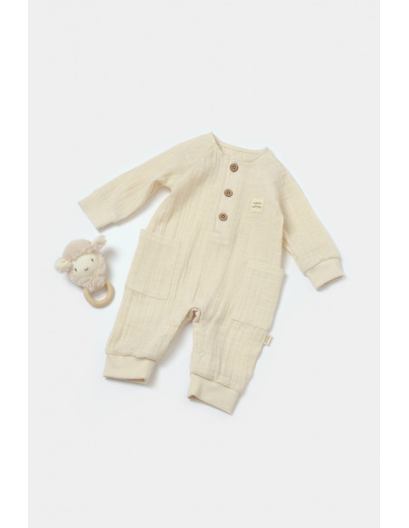 UP-BC-CSYM7036-3,Salopeta cu nasturei, Winter muselin, 100% bumbac - Stone, BabyCosy