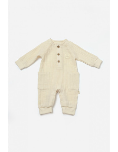 UP-BC-CSYM7036-3,Salopeta cu nasturei, Winter muselin, 100% bumbac - Stone, BabyCosy