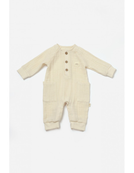 UP-BC-CSYM7036-3,Salopeta cu nasturei, Winter muselin, 100% bumbac - Stone, BabyCosy