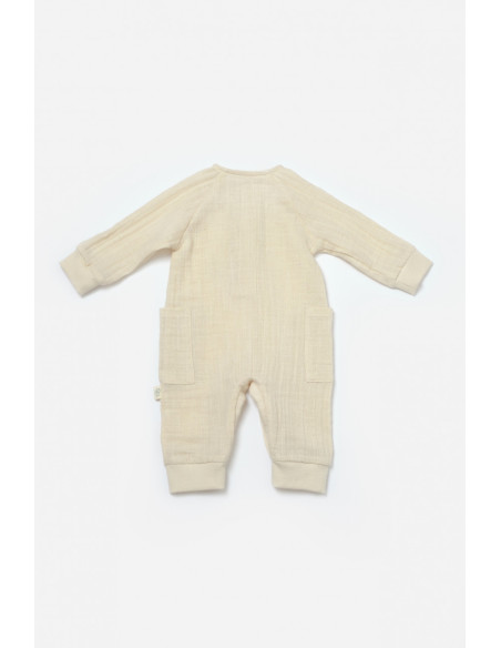 UP-BC-CSYM7036-3,Salopeta cu nasturei, Winter muselin, 100% bumbac - Stone, BabyCosy