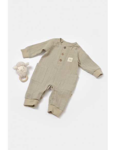 UP-BC-CSYM7037-3,Salopeta cu nasturei, Winter muselin, 100% bumbac - Verde, BabyCosy