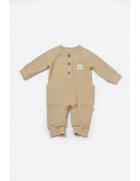 UP-BC-CSYM7038-3,Salopeta cu nasturei, Winter muselin, 100% bumbac - Apricot, BabyCosy