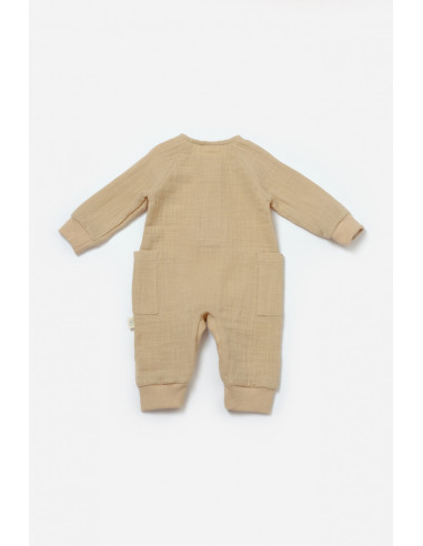 UP-BC-CSYM7038-3,Salopeta cu nasturei, Winter muselin, 100% bumbac - Apricot, BabyCosy