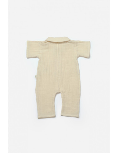 UP-BC-CSYM7039-3,Salopeta cu maneca scurta si nasturei Sheep, 100% bumbac - Stone, BabyCosy (Marime: 3-6 Luni)