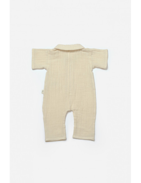 UP-BC-CSYM7039-3,Salopeta cu maneca scurta si nasturei Sheep, 100% bumbac - Stone, BabyCosy (Marime: 3-6 Luni)