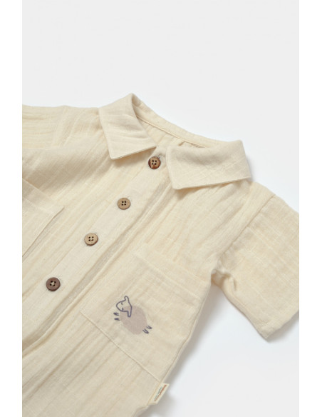 UP-BC-CSYM7039-3,Salopeta cu maneca scurta si nasturei Sheep, 100% bumbac - Stone, BabyCosy (Marime: 3-6 Luni)