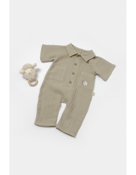 UP-BC-CSYM7040-18,Salopeta cu maneca scurta si nasturei Sheep, 100% bumbac - Verde, BabyCosy