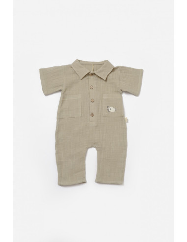 UP-BC-CSYM7040-18,Salopeta cu maneca scurta si nasturei Sheep, 100% bumbac - Verde, BabyCosy