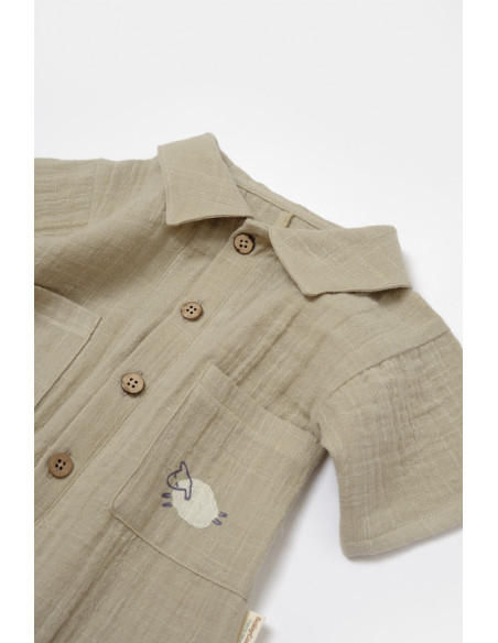 UP-BC-CSYM7040-18,Salopeta cu maneca scurta si nasturei Sheep, 100% bumbac - Verde, BabyCosy