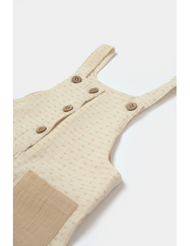 UP-BC-CSYM7042-3,Salopeta cu bretele si buzunar, 100% bumbac - Stone, BabyCosy