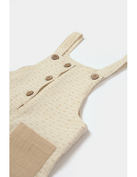 UP-BC-CSYM7042-3,Salopeta cu bretele si buzunar, 100% bumbac - Stone, BabyCosy