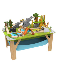 KK20172,Circuit din lemn cu masinute si masa de joaca incluse Aventura Safari
