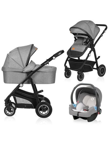 BN-LO-BIANKA_3IN1_GREY_STONE,Lionelo - Carucior Bianka, 3 in 1, Cu sezut reversibil, Cadru aluminiu, Cu landou intarit si saltel
