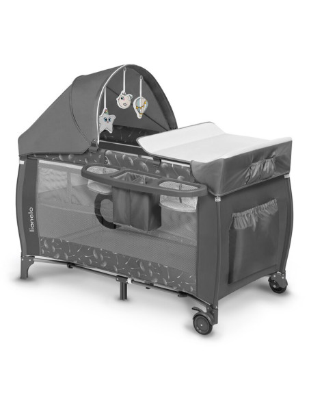 BN-LO-SVEN_PLUS_GREY_CONCRETE,Lionelo - Patut pliant cu doua nivele Sven Plus, 120x60 cm, arcada jucarii, masuta de infasat, vib