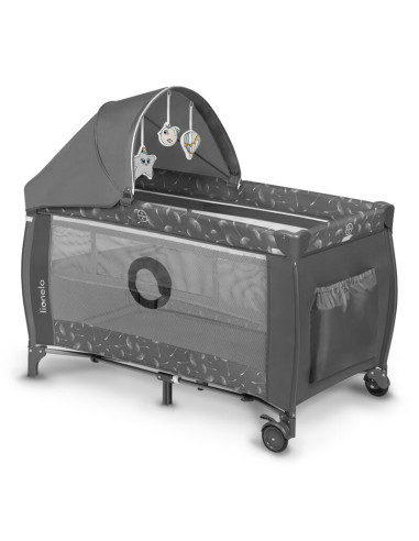 BN-LO-SVEN_PLUS_GREY_CONCRETE,Lionelo - Patut pliant cu doua nivele Sven Plus, 120x60 cm, arcada jucarii, masuta de infasat, vib