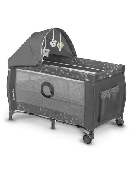 BN-LO-SVEN_PLUS_GREY_CONCRETE,Lionelo - Patut pliant cu doua nivele Sven Plus, 120x60 cm, arcada jucarii, masuta de infasat, vib