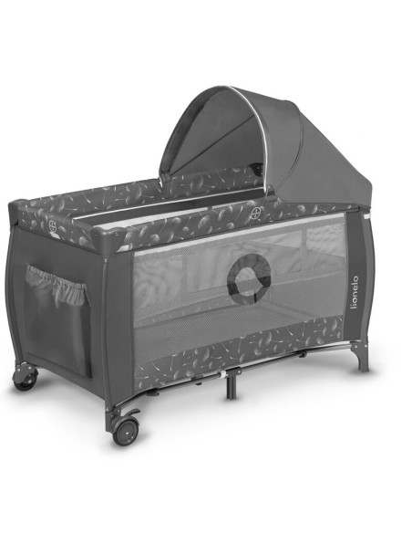 BN-LO-SVEN_PLUS_GREY_CONCRETE,Lionelo - Patut pliant cu doua nivele Sven Plus, 120x60 cm, arcada jucarii, masuta de infasat, vib