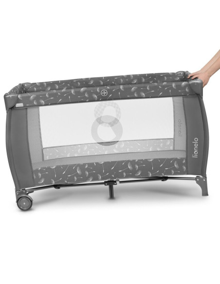 BN-LO-SVEN_PLUS_GREY_CONCRETE,Lionelo - Patut pliant cu doua nivele Sven Plus, 120x60 cm, arcada jucarii, masuta de infasat, vib