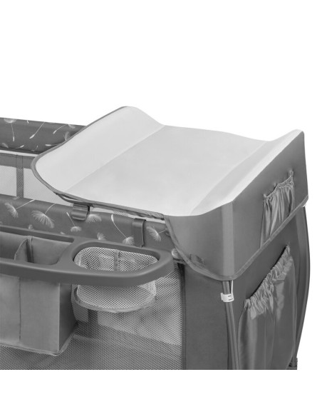 BN-LO-SVEN_PLUS_GREY_CONCRETE,Lionelo - Patut pliant cu doua nivele Sven Plus, 120x60 cm, arcada jucarii, masuta de infasat, vib