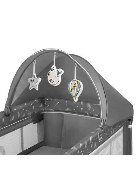 BN-LO-SVEN_PLUS_GREY_CONCRETE,Lionelo - Patut pliant cu doua nivele Sven Plus, 120x60 cm, arcada jucarii, masuta de infasat, vib