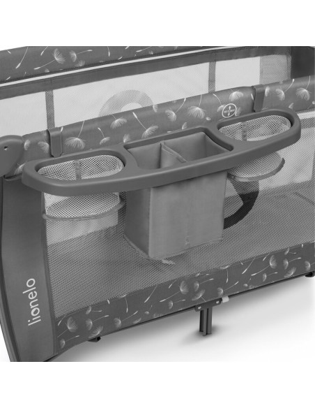 BN-LO-SVEN_PLUS_GREY_CONCRETE,Lionelo - Patut pliant cu doua nivele Sven Plus, 120x60 cm, arcada jucarii, masuta de infasat, vib