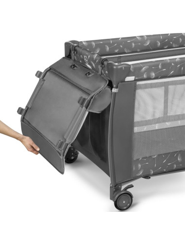 BN-LO-SVEN_PLUS_GREY_CONCRETE,Lionelo - Patut pliant cu doua nivele Sven Plus, 120x60 cm, arcada jucarii, masuta de infasat, vib