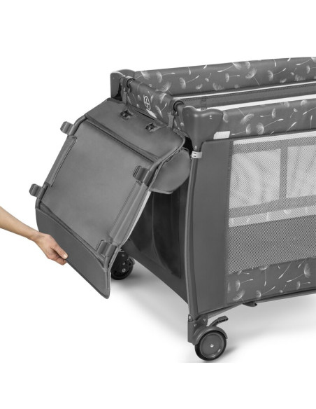 BN-LO-SVEN_PLUS_GREY_CONCRETE,Lionelo - Patut pliant cu doua nivele Sven Plus, 120x60 cm, arcada jucarii, masuta de infasat, vib