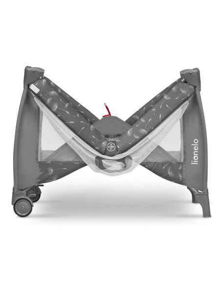 BN-LO-SVEN_PLUS_GREY_CONCRETE,Lionelo - Patut pliant cu doua nivele Sven Plus, 120x60 cm, arcada jucarii, masuta de infasat, vib