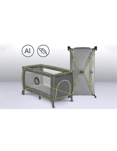 BN-LO-SVEN_PLUS_GREY_CONCRETE,Lionelo - Patut pliant cu doua nivele Sven Plus, 120x60 cm, arcada jucarii, masuta de infasat, vib