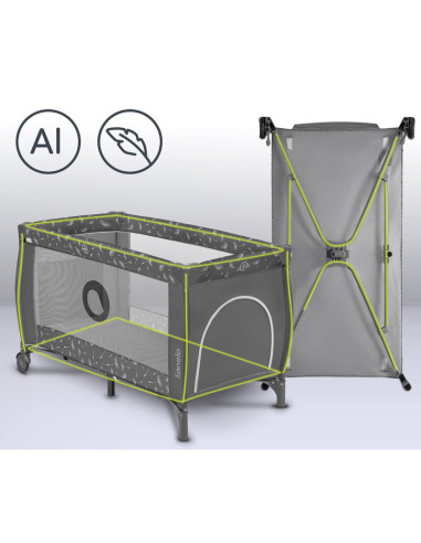 BN-LO-SVEN_PLUS_GREY_CONCRETE,Lionelo - Patut pliant cu doua nivele Sven Plus, 120x60 cm, arcada jucarii, masuta de infasat, vib