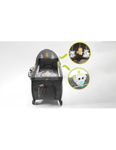 BN-LO-SVEN_PLUS_GREY_CONCRETE,Lionelo - Patut pliant cu doua nivele Sven Plus, 120x60 cm, arcada jucarii, masuta de infasat, vib