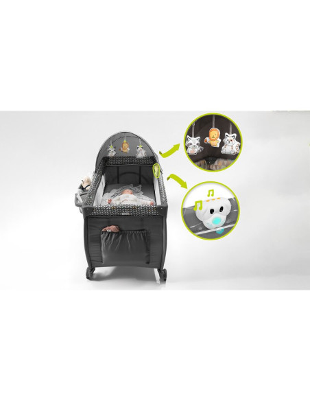 BN-LO-SVEN_PLUS_GREY_CONCRETE,Lionelo - Patut pliant cu doua nivele Sven Plus, 120x60 cm, arcada jucarii, masuta de infasat, vib