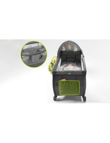 BN-LO-SVEN_PLUS_GREY_CONCRETE,Lionelo - Patut pliant cu doua nivele Sven Plus, 120x60 cm, arcada jucarii, masuta de infasat, vib