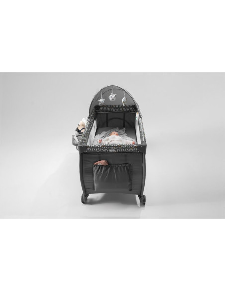 BN-LO-SVEN_PLUS_GREY_CONCRETE,Lionelo - Patut pliant cu doua nivele Sven Plus, 120x60 cm, arcada jucarii, masuta de infasat, vib