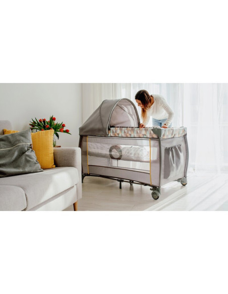 BN-LO-SVEN_PLUS_GREY_CONCRETE,Lionelo - Patut pliant cu doua nivele Sven Plus, 120x60 cm, arcada jucarii, masuta de infasat, vib