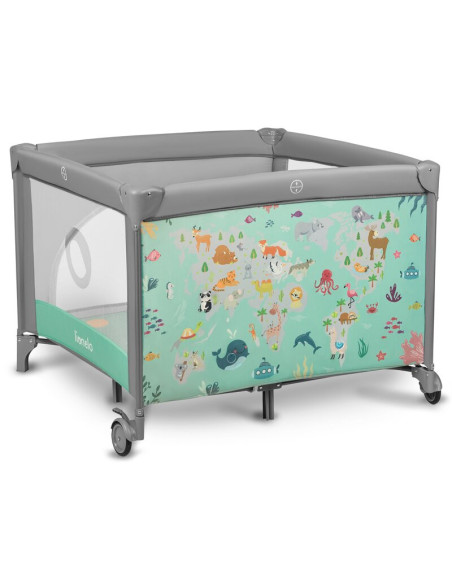 BN-LO-MILLE_GREY_GREEN,Lionelo - Tarc de joaca, Pliabil, Include covor educational incorporat cu 4 jucarii Velcro si geanta de t