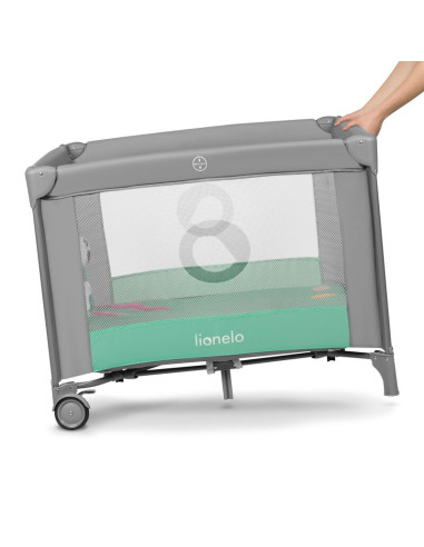 BN-LO-MILLE_GREY_GREEN,Lionelo - Tarc de joaca, Pliabil, Include covor educational incorporat cu 4 jucarii Velcro si geanta de t