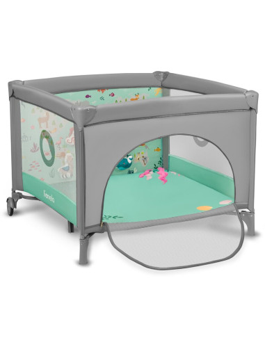 BN-LO-MILLE_GREY_GREEN,Lionelo - Tarc de joaca, Pliabil, Include covor educational incorporat cu 4 jucarii Velcro si geanta de t