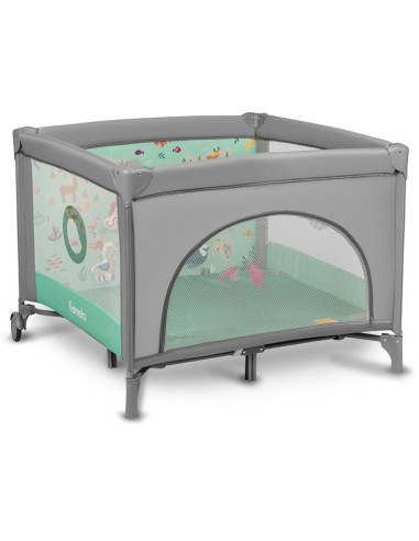 BN-LO-MILLE_GREY_GREEN,Lionelo - Tarc de joaca, Pliabil, Include covor educational incorporat cu 4 jucarii Velcro si geanta de t