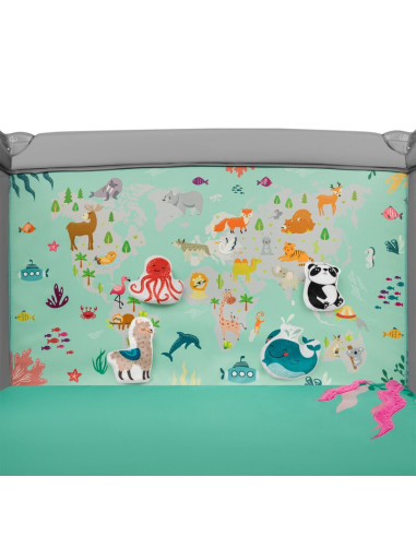 BN-LO-MILLE_GREY_GREEN,Lionelo - Tarc de joaca, Pliabil, Include covor educational incorporat cu 4 jucarii Velcro si geanta de t